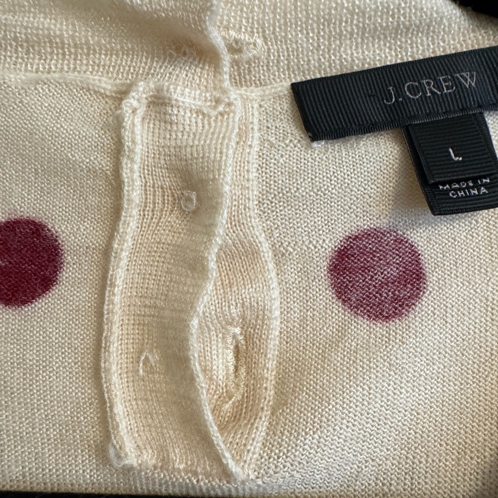 J. Crew Cream Tank Top Vest with Red Sequin Polka Dots 100% Merino Wool Size L - Picture 6 of 14